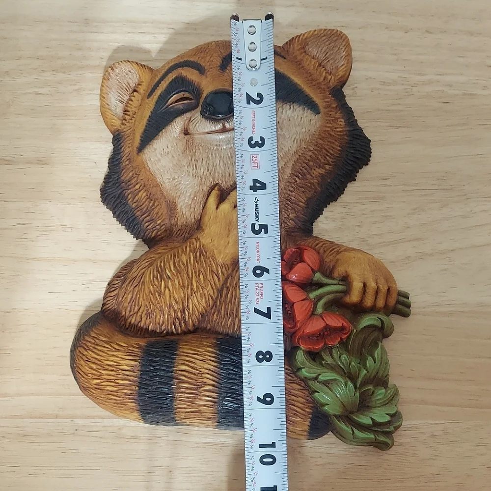 Vintage 1977 Homco Raccoon Wall Plaque Figurine Cute Retro Woodland Animal Decor